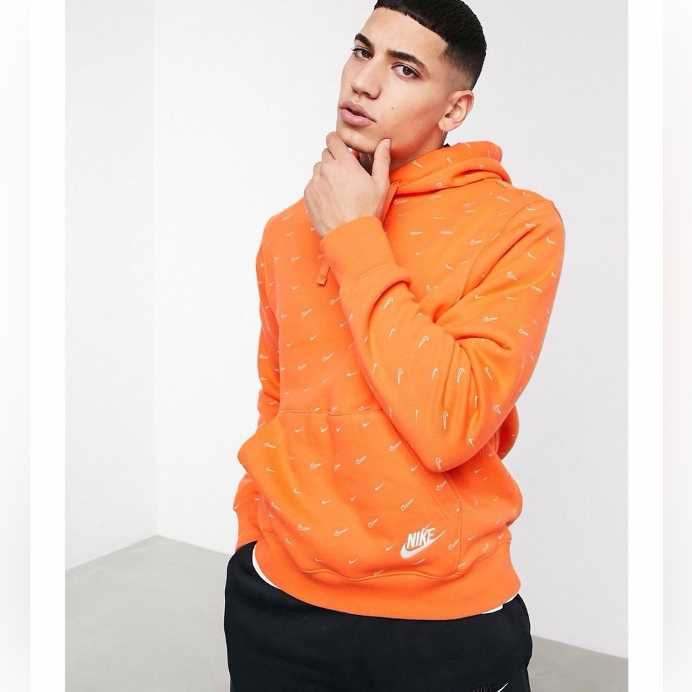 NIKE all over swoosh print hoodie orange size M